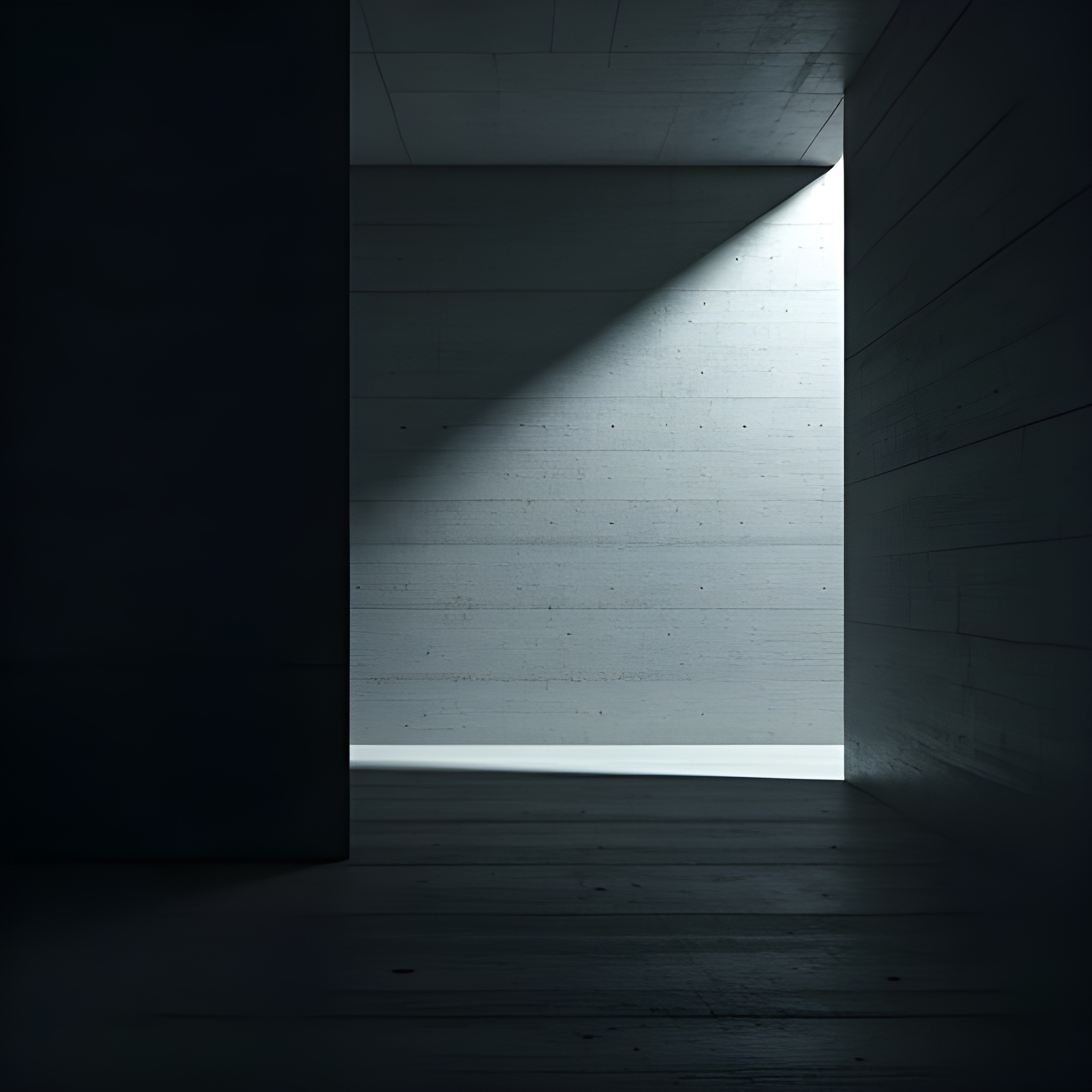 Minimalist brutalist interior with harsh shadows