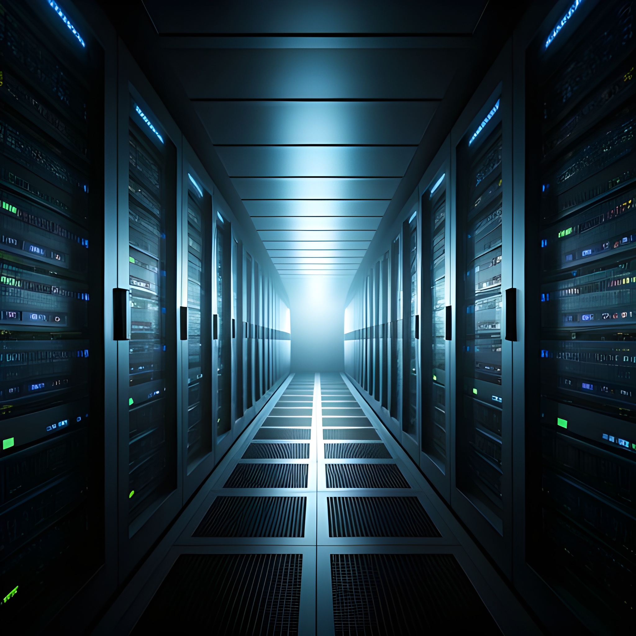 Server room with blue lighting